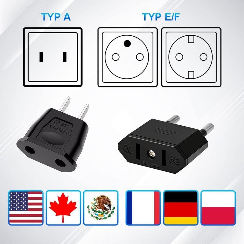 OneNine 3 Pieces US to EU Adapter, 2 Pin US Plug Adapter for Germany, US to EU Travel Plug, Device Plug Adapter with Aliment Supply - Image 4