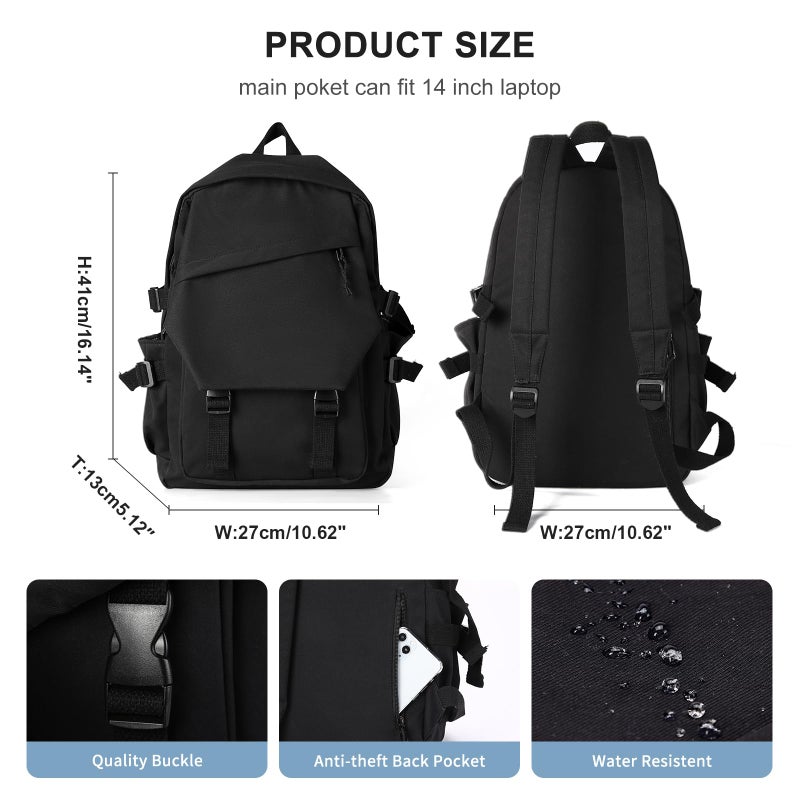 coowoz School Backpack for Men Women College Bookbag Waterproof Lightweight Black Backpack Mochilas Book Bag Rucksack Casual Daypack School Bag for Boys Girls - Image 2