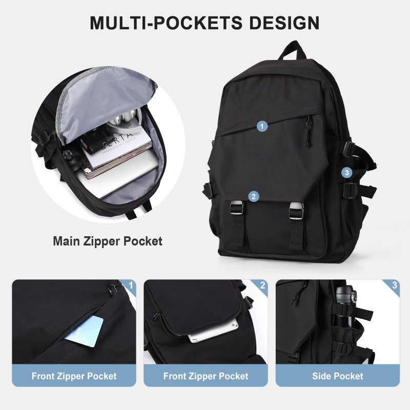 coowoz School Backpack for Men Women College Bookbag Waterproof Lightweight Black Backpack Mochilas Book Bag Rucksack Casual Daypack School Bag for Boys Girls - Image 3