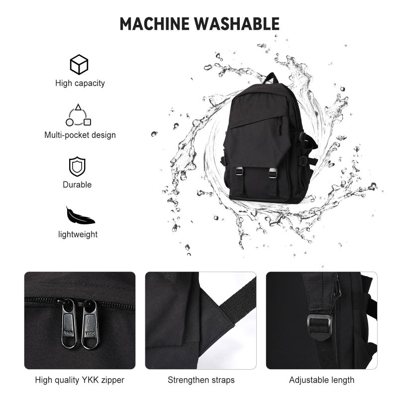 coowoz School Backpack for Men Women College Bookbag Waterproof Lightweight Black Backpack Mochilas Book Bag Rucksack Casual Daypack School Bag for Boys Girls - Image 4