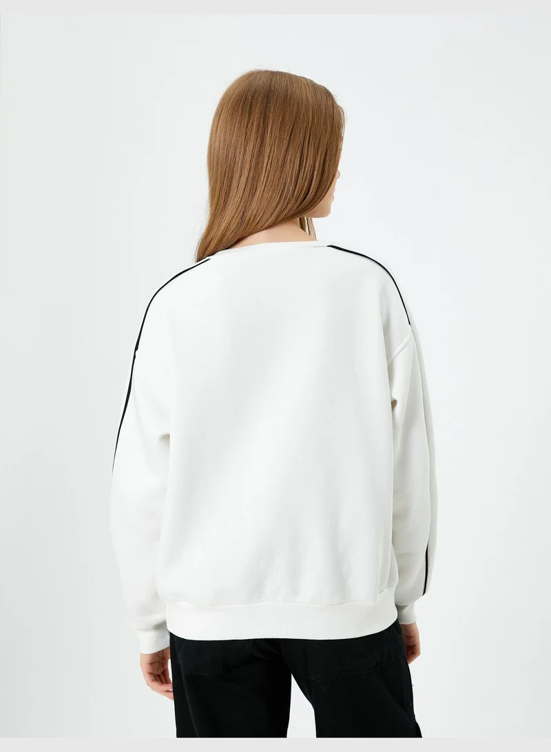 KOTON V Neck Varsity Sweatshirt Printed Long Sleeve