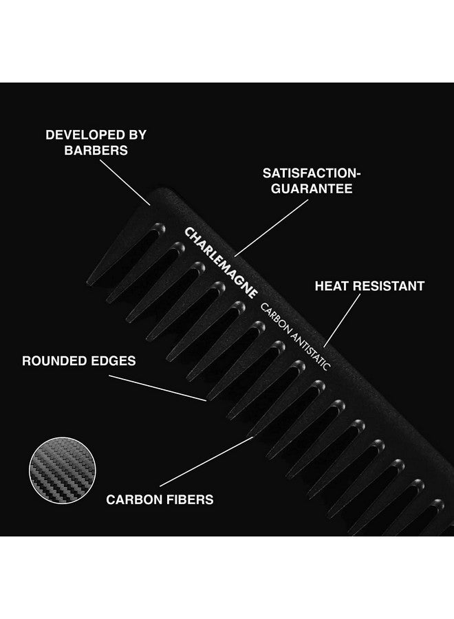 شارلمان مشط تصفيف الشعر للرجال من شارلمان - مشط كربوني مقاوم للكسر للشعر واللحية - أمشاط شعر للرجال - أدوات وأجهزة تصفيف الشعر - أسنان خشنة بطول 19 سم - Image 2