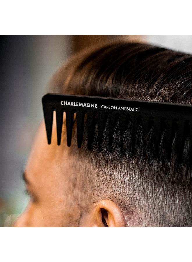 شارلمان مشط تصفيف الشعر للرجال من شارلمان - مشط كربوني مقاوم للكسر للشعر واللحية - أمشاط شعر للرجال - أدوات وأجهزة تصفيف الشعر - أسنان خشنة بطول 19 سم - Image 3