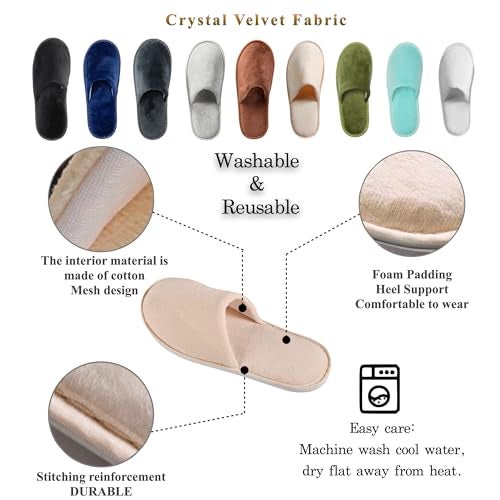 OSTADARRA 6 Pairs Spa Slippers, Non Slip Disposable For Guest, Washable Reusable, Which Can Be Used As Women Men, House, Indoor, Bathroom, Bedroom, Hotel, Bride Slippers - Image 3
