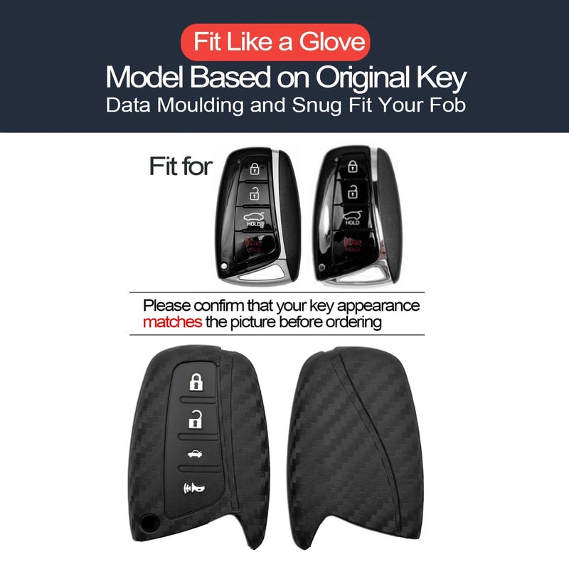 INFIPAR 2pcs Compatible with Hyundai Santa Fe Azera Santa Fe XL Sport Equus Genesis Carbon Fiber Looks Key Fob Cover Case Key Chain Protector Keyless Remote Holder - Image 2