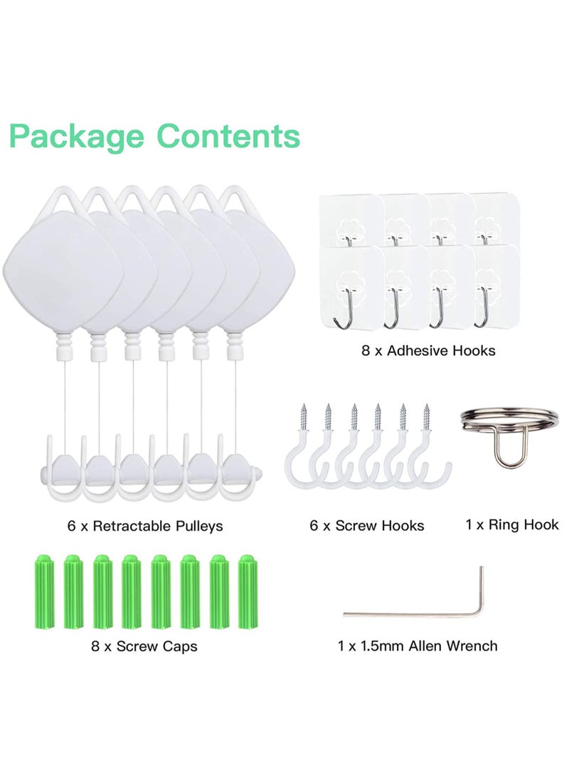 SYOSI - VR Cable Management System, Ceiling Hooks with Retractable Carabiner, KASTWAVE Retractable Ceiling Pulley System for Oculus Quest/Quest 2/HTC Vive/Vive Pro/Oculus Rift/Rift S(6Packs White) - Image 1