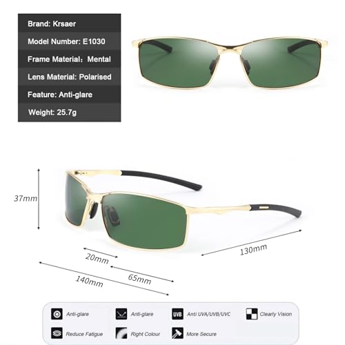 Karsaer Men's Polarised Sunglasses Driving Cycling Sports Glasses For Men Sunglasses For Men Stylish E1030,gold,green - Image 3