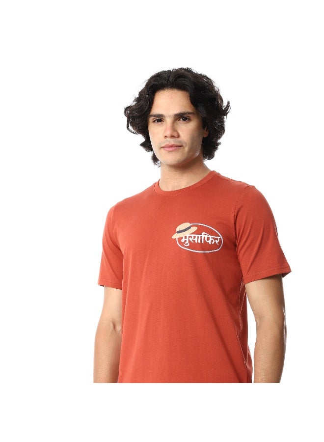 REDCOTTON Men's Cotton Pajama Set – Orange Round neck T-Shirt & Red Checkered Pants - Image 4