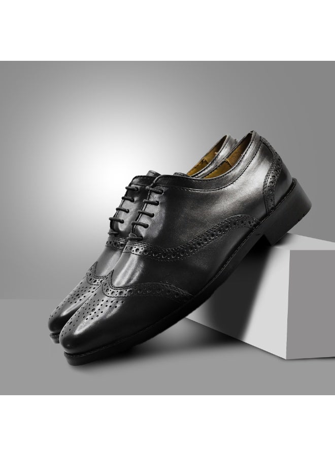 MONT HAWK Men’s Black Genuine Leather Wingtip Oxford Shoes – Classic Brogue Formal Dress Shoes for Business, Office, Wedding & Party Wear – Comfortable Anti-Slip Leather Shoes - Image 2