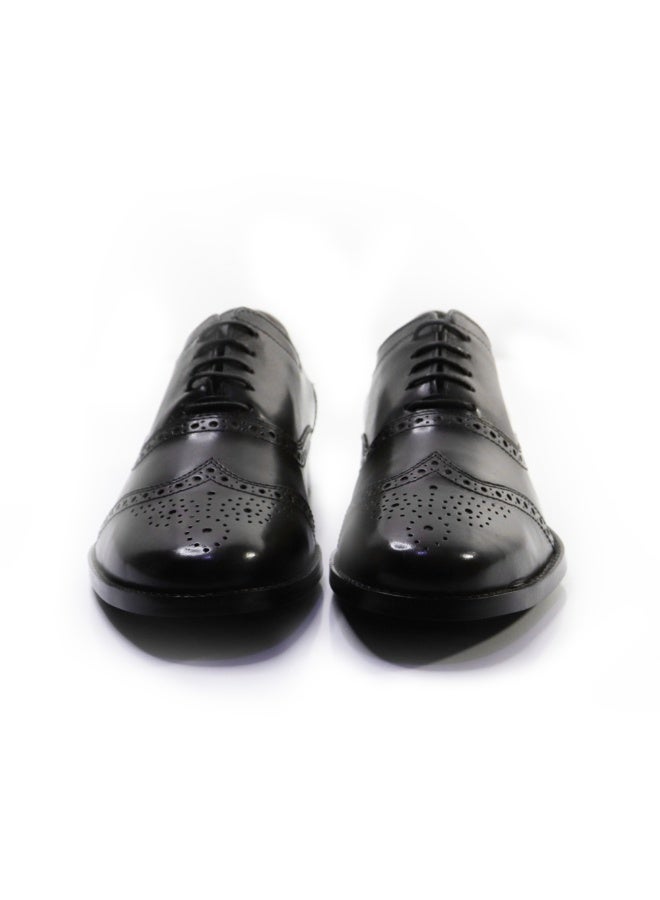 MONT HAWK Men’s Black Genuine Leather Wingtip Oxford Shoes – Classic Brogue Formal Dress Shoes for Business, Office, Wedding & Party Wear – Comfortable Anti-Slip Leather Shoes - Image 1