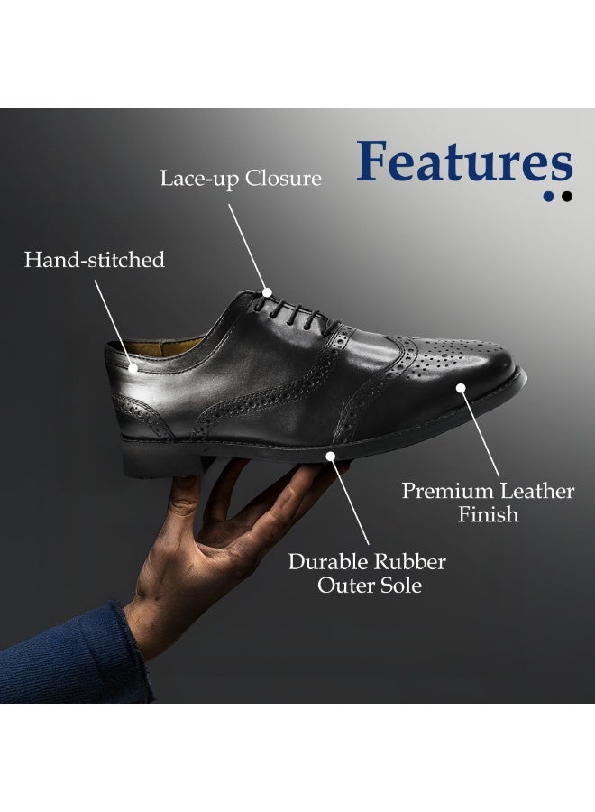 MONT HAWK Men’s Black Genuine Leather Wingtip Oxford Shoes – Classic Brogue Formal Dress Shoes for Business, Office, Wedding & Party Wear – Comfortable Anti-Slip Leather Shoes - Image 4