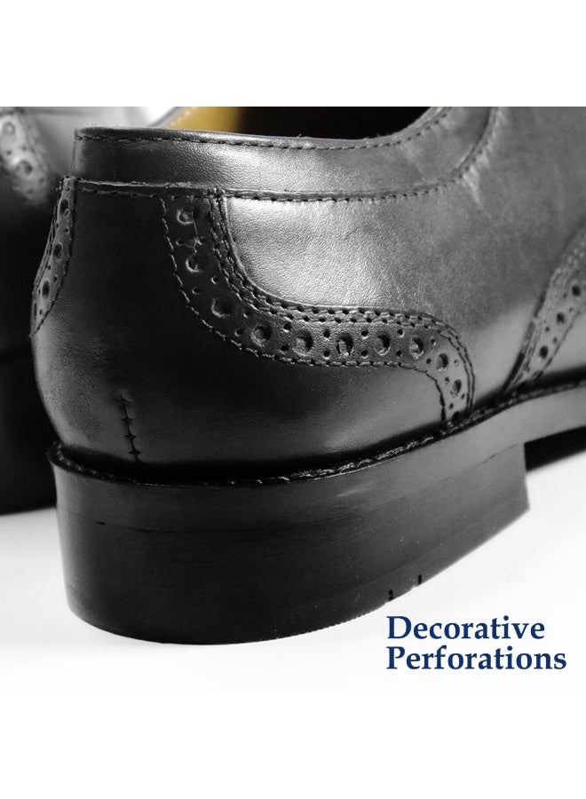 MONT HAWK Men’s Black Genuine Leather Wingtip Oxford Shoes – Classic Brogue Formal Dress Shoes for Business, Office, Wedding & Party Wear – Comfortable Anti-Slip Leather Shoes - Image 5