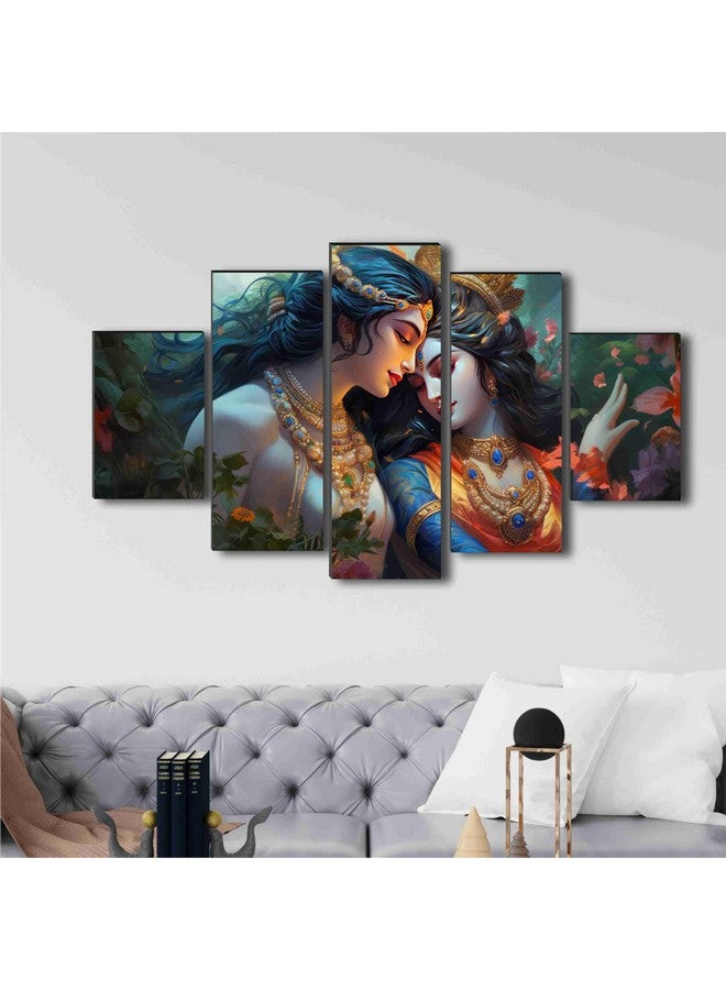 لوحات رادها كريشنا للصالون | لوحة لتزيين الجدران | فن ثلاثي الأبعاد للجدران لغرفة النوم | مجموعة لوحات جدارية دينية لرادها كريشنا مكونة من 5 قطع (75 × 45 سم) SANFPNLS35490