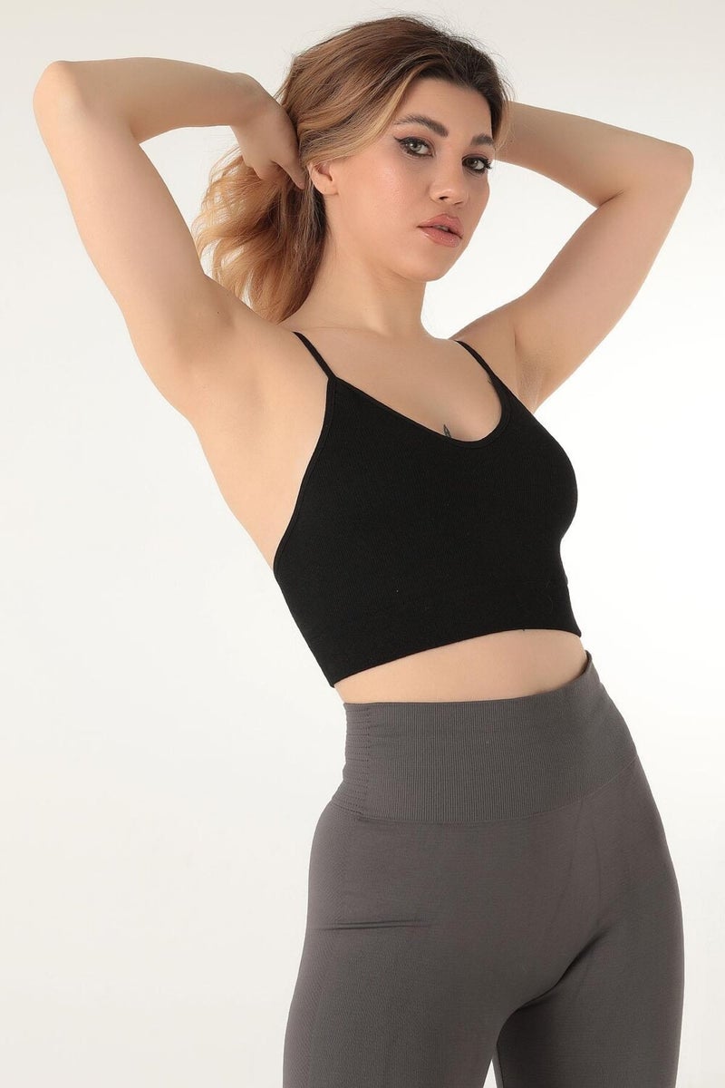 Miorre Thin Strap V-Neck Unsupported Ribbed Sports Bra - Image 1