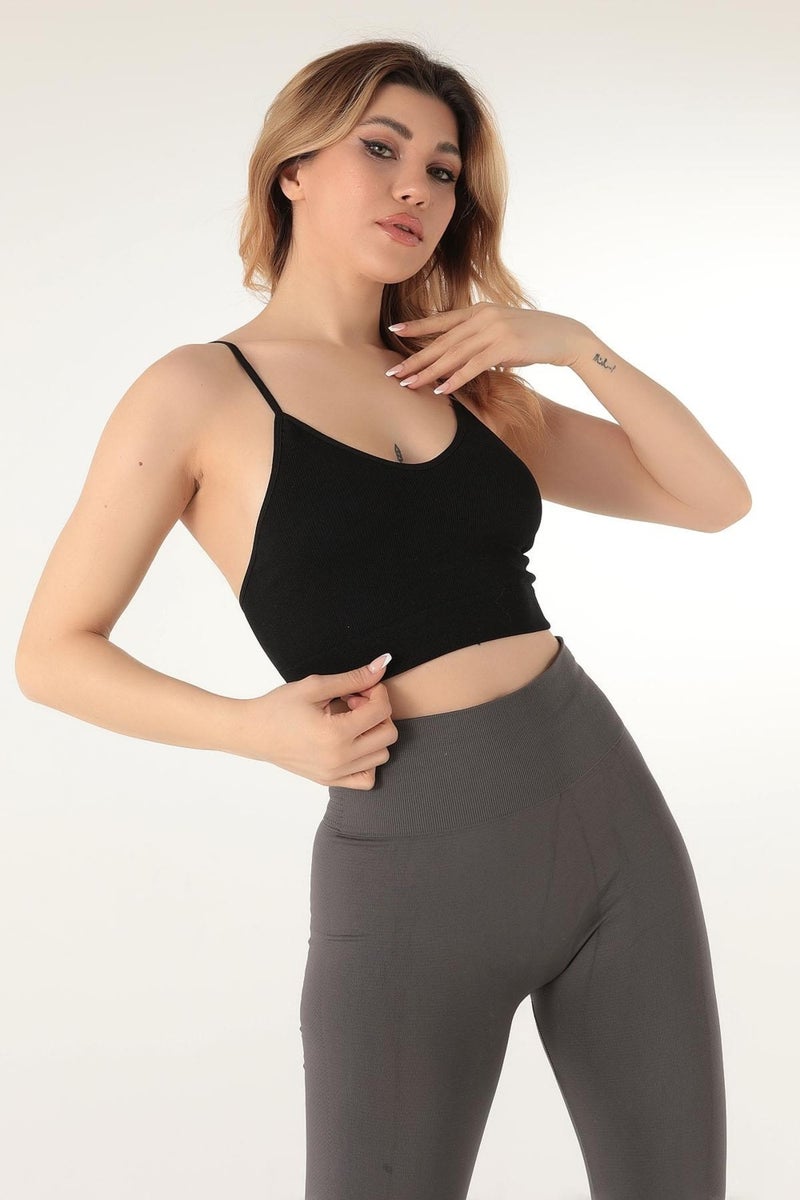 Miorre Thin Strap V-Neck Unsupported Ribbed Sports Bra - Image 2