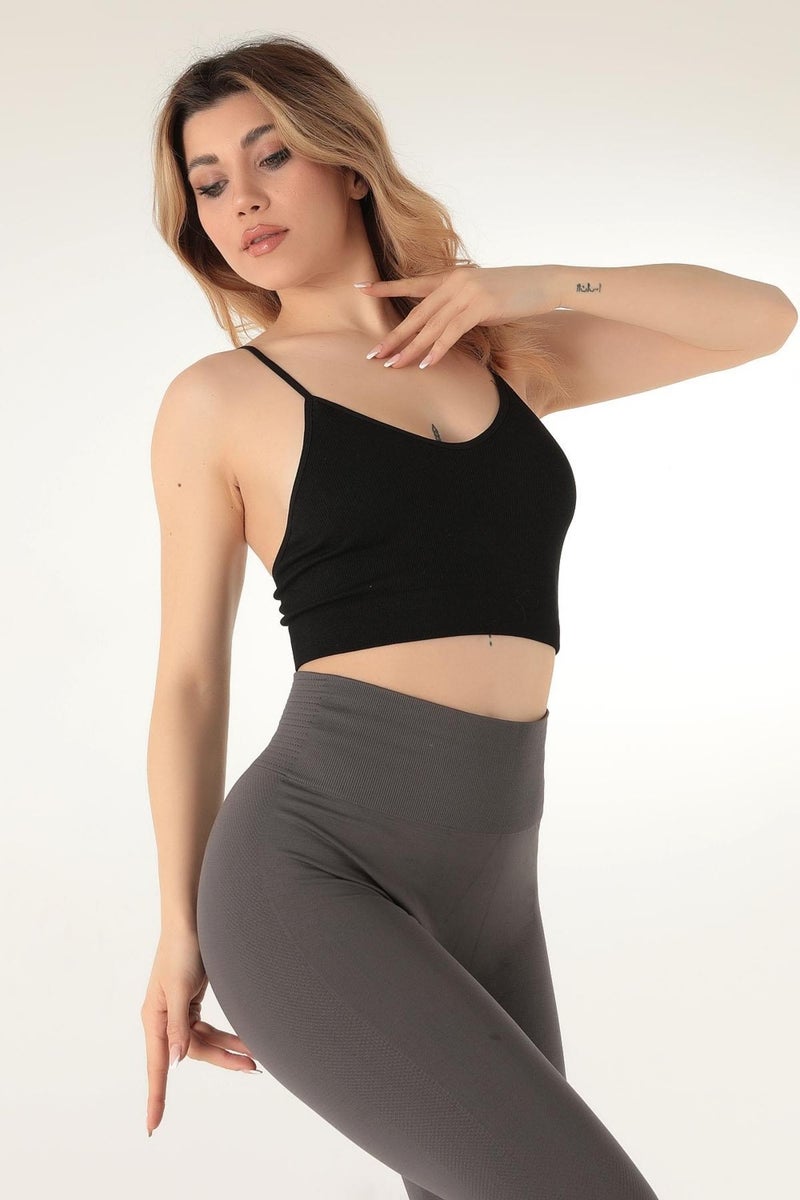 Miorre Thin Strap V-Neck Unsupported Ribbed Sports Bra - Image 3