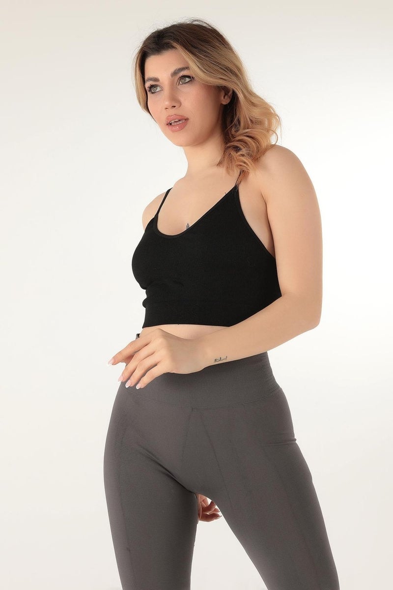 Miorre Thin Strap V-Neck Unsupported Ribbed Sports Bra - Image 4