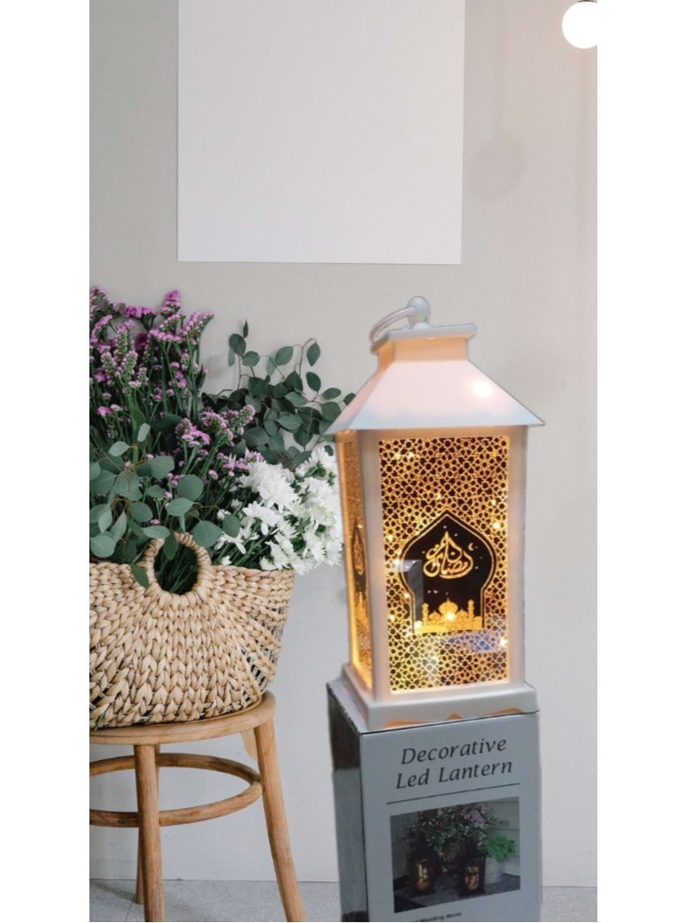Luminous Ramadan Lantern (Acrylic) That Can Be Hung Or Placed On The Table + Battery Operated Or Direct Electrical Connection With An Adjustable Cord - Decor For The Holy Month Of Ramadan (White, Black) - Image 1
