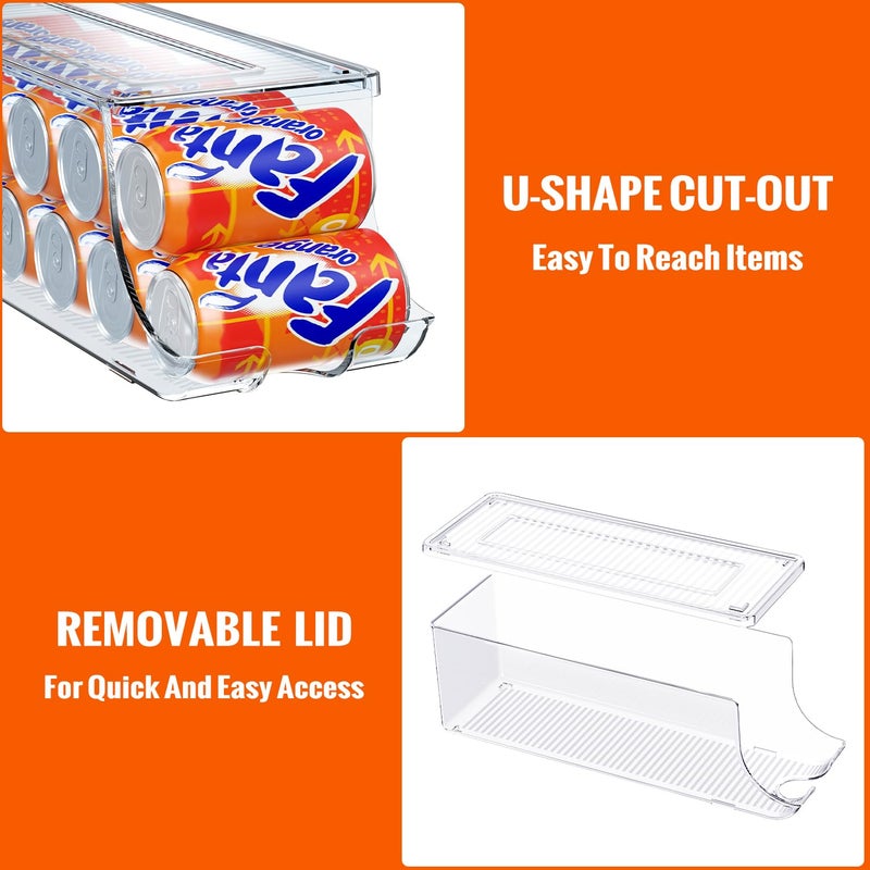 SCAVATA 2 Pack Soda Can Organizer for Refrigerator, Stackable Canned Food Pop Cans Container Can Holder Dispenser with Lid for Fridge Rack Freezer, Clear Storage Bins-Holds 12 Cans Each (Clear) - Image 4
