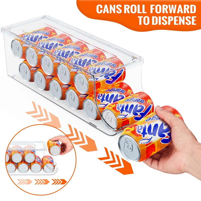 SCAVATA 2 Pack Soda Can Organizer for Refrigerator, Stackable Canned Food Pop Cans Container Can Holder Dispenser with Lid for Fridge Rack Freezer, Clear Storage Bins-Holds 12 Cans Each (Clear) - Image 3
