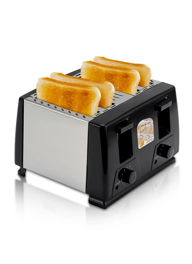 Generic 4 Slice Toaster with 2 Adjustable Browning Control knob, Stop Function & Removable Crumb Tray Breakfast Maker Stainless Steel Bread Toaster  - Image 1