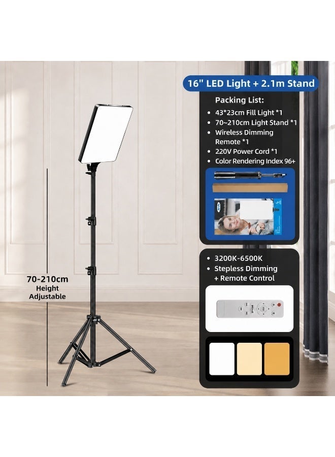 16 Inch LED Video Light Panel, CRI 96+ Soft Studio Light, Look Better on Camera, No Harsh Shadows, Adjustable 3200K–6500K for Streaming, Vlog & Photography - Image 3