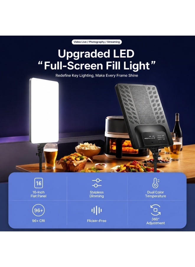 لوحة إضاءة LED احترافية مقاس 16 إنش، CRI 96+ إضاءة استوديو ناعمة، تجعل مظهرك أفضل أمام الكاميرا، بدون ظلال حادة، إضاءة قابلة للتعديل 3200K–6500K للبث المباشر وتسجيل الفيديو والتصوير الفوتوغرافي - Image 5