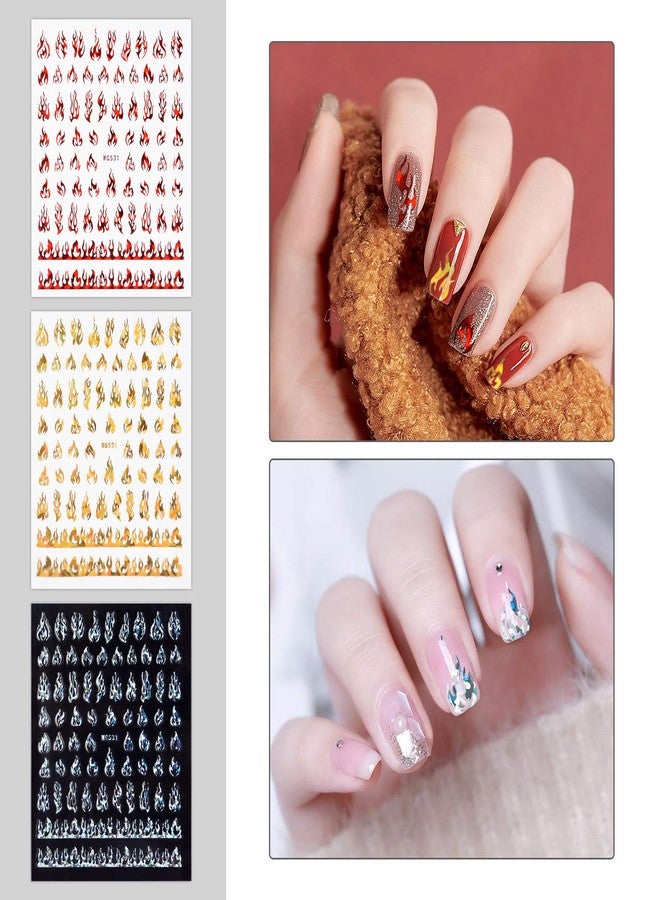 TOROKOM 9 Sheets Flame Nail Stickers Decals, TOROKOM 3D Holographic Self-Adhesive Fire Nail Decals White Black Silver Gold Red Flame Nail Art Stickers Nail Art Supplies for Nail Decor - Image 5