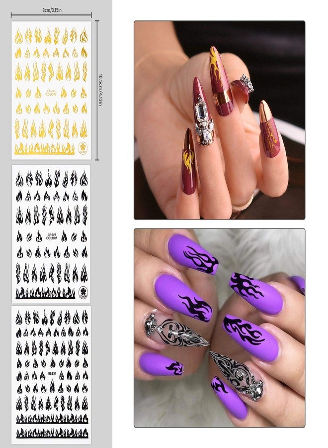 TOROKOM 9 Sheets Flame Nail Stickers Decals, TOROKOM 3D Holographic Self-Adhesive Fire Nail Decals White Black Silver Gold Red Flame Nail Art Stickers Nail Art Supplies for Nail Decor - Image 4