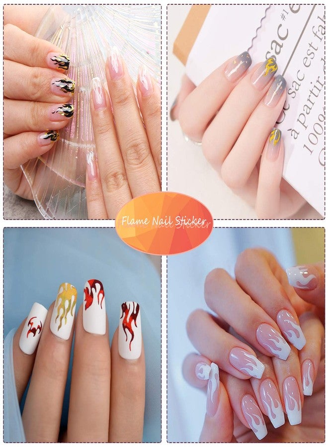 TOROKOM 9 Sheets Flame Nail Stickers Decals, TOROKOM 3D Holographic Self-Adhesive Fire Nail Decals White Black Silver Gold Red Flame Nail Art Stickers Nail Art Supplies for Nail Decor - Image 3