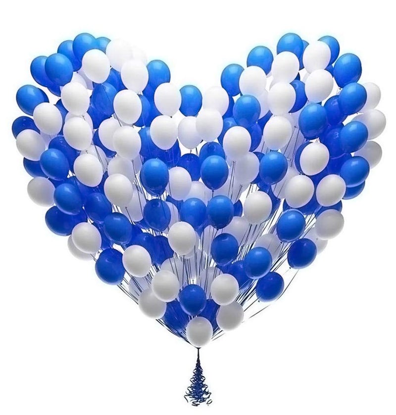 Evisha White & Blue 3D Latex Mettalic Big Size Long Lasting Party Decoration Balloons 100 pcs - Image 1