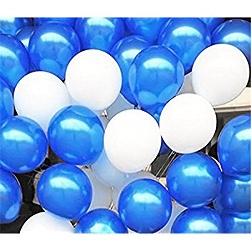 Evisha White & Blue 3D Latex Mettalic Big Size Long Lasting Party Decoration Balloons 100 pcs - Image 3