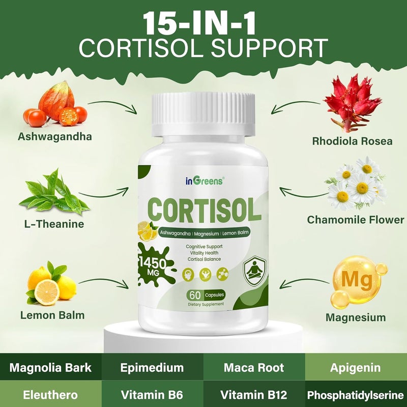inGreens Cortisol Supplement 15 in 1 Cortisol Manager with Ashwagandha LTheanine MagnesiumSupports Cortisol Health  RelaxationStress Management  Restful Sleep 60 Capsules - Image 4