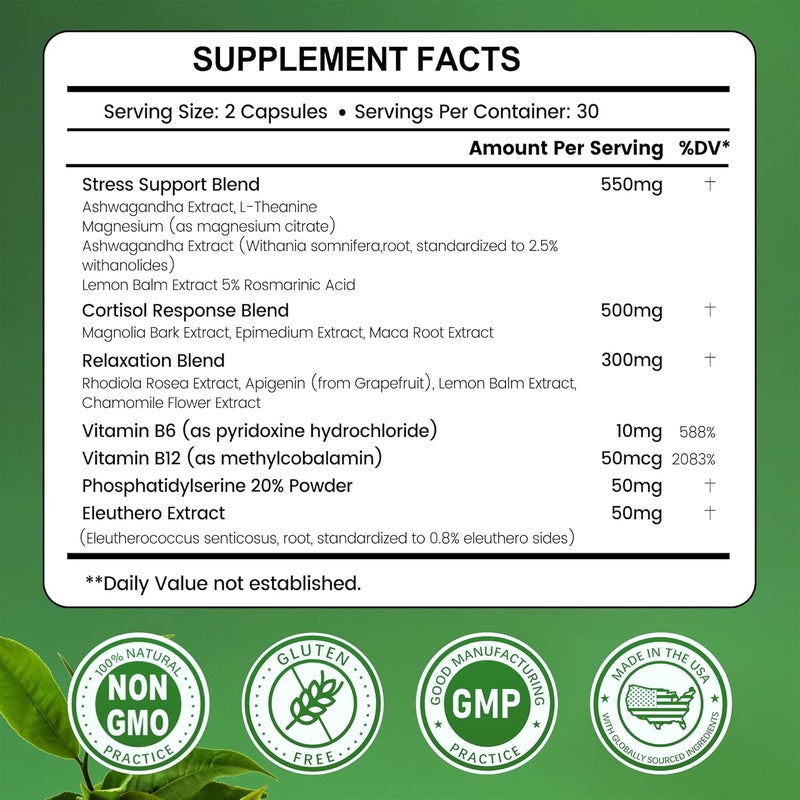 inGreens Cortisol Supplement 15 in 1 Cortisol Manager with Ashwagandha LTheanine MagnesiumSupports Cortisol Health  RelaxationStress Management  Restful Sleep 60 Capsules - Image 2