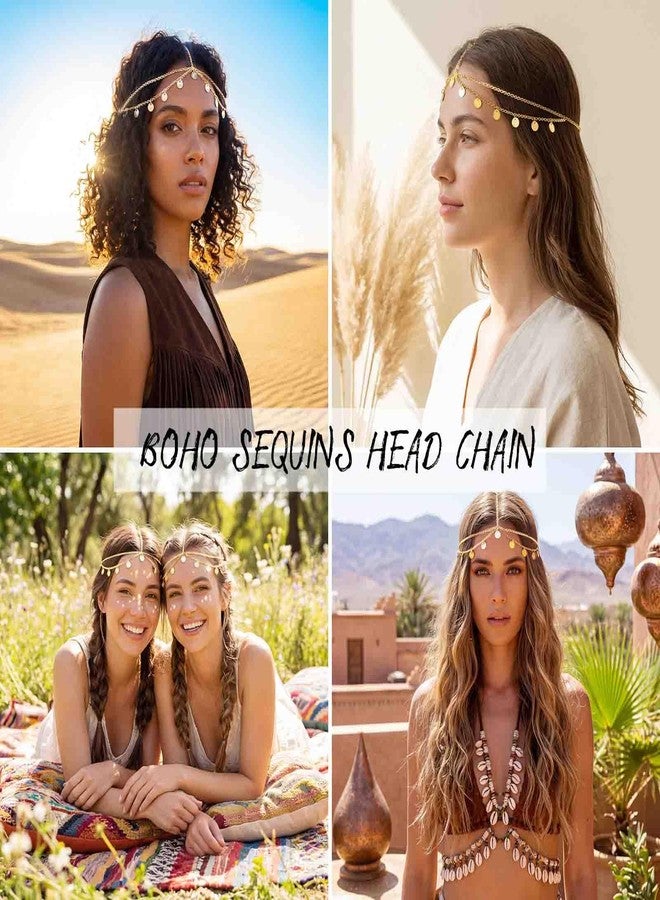 Cerun 1 Psc Elegent Gold Sequins Head Chain Jewelry Bohemian Layered Festival Costume Headpieces Hair - Image 2