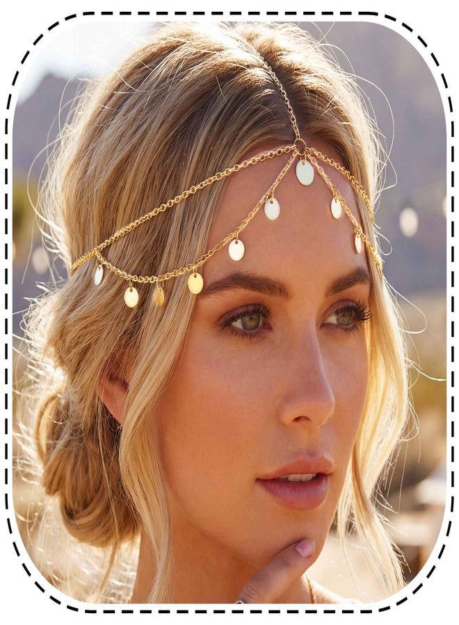 Cerun 1 Psc Elegent Gold Sequins Head Chain Jewelry Bohemian Layered Festival Costume Headpieces Hair - Image 1