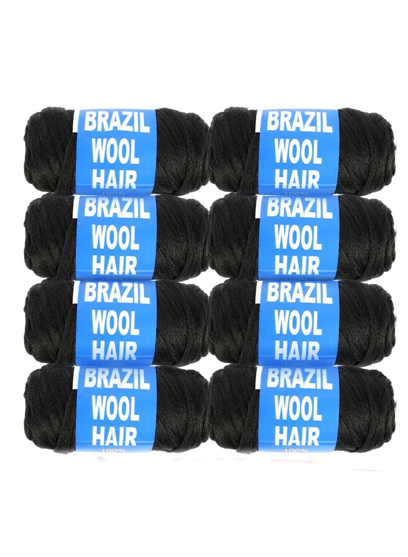 خيوط شعر من الصوف البرازيلي 100% من الصوف البرازيلي من الاكريليك للجدائل الافريقية/تسريحةالخصلات الصناعية (8 لفافات، اسود طبيعي) - Image 1