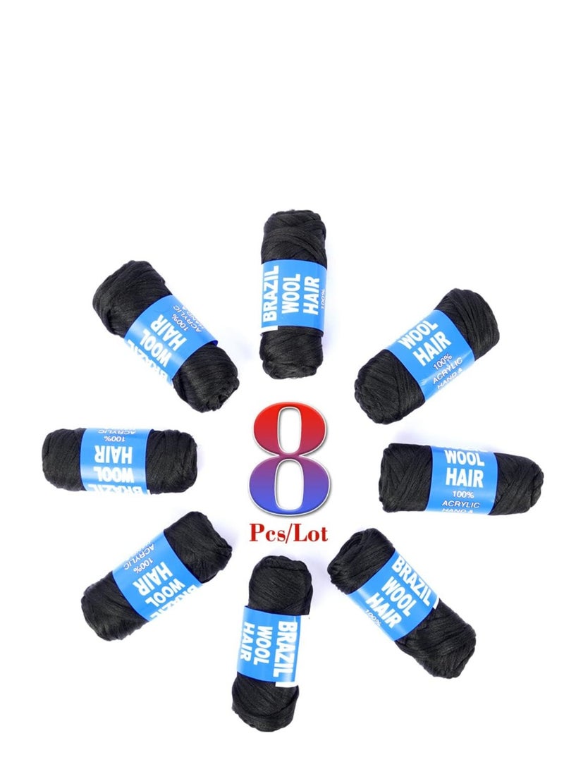 خيوط شعر من الصوف البرازيلي 100% من الصوف البرازيلي من الاكريليك للجدائل الافريقية/تسريحةالخصلات الصناعية (8 لفافات، اسود طبيعي) - Image 2