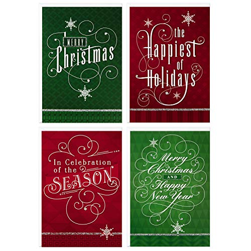 Hallmark Image Arts Christmas Boxed Cards Assortment, Elegant Lettering (4 Designs, 24 Cards with Envelopes) - Image 1