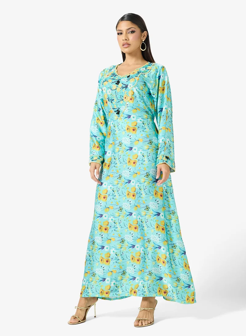 ARABIAN CLOSET Embellished Belted Jalabiya