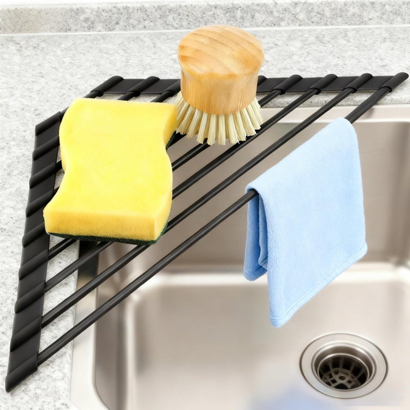 MERRYBOX Triangle Roll Up Dish Drying Rack Over The Sink, 2025 Anti-Rust Sink Drying Rack with Full Silicone Wrapped- Anti-Slip, Space Saving, Durable Organizer for Kitchen - Image 1