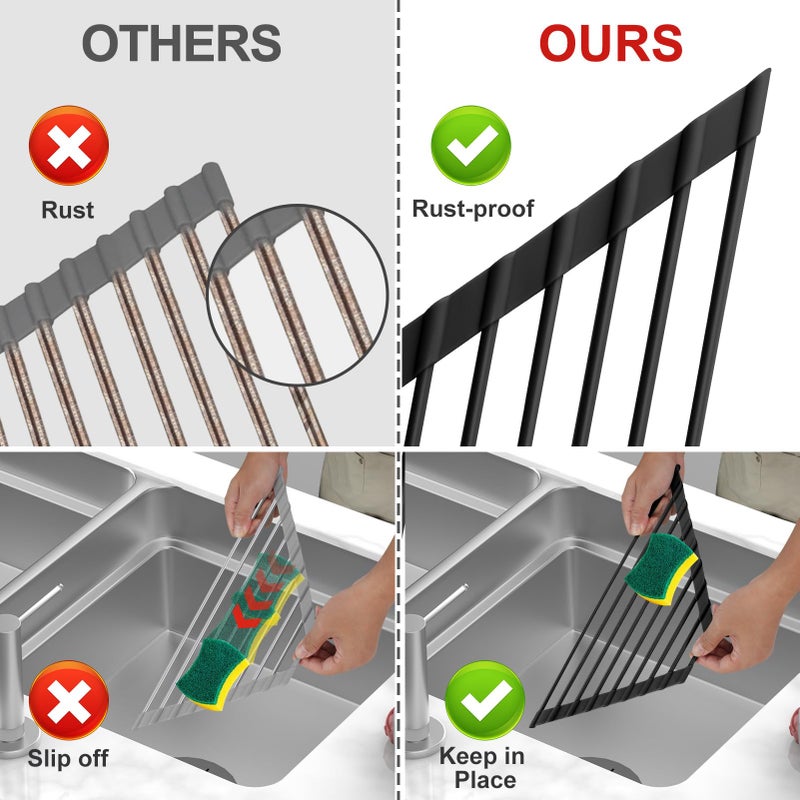 MERRYBOX Triangle Roll Up Dish Drying Rack Over The Sink, 2025 Anti-Rust Sink Drying Rack with Full Silicone Wrapped- Anti-Slip, Space Saving, Durable Organizer for Kitchen - Image 2