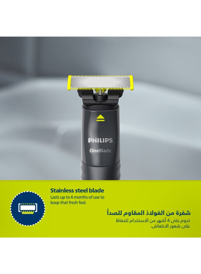 Philips OneBlade QP1424/10,Trim, Edge & Shave Any Length,2 Stubble Combs, Dual-Sided Blade,Wet & Dry Use, 30min Cordless QP1424/10Black/Lime 0.15grams - Image 5