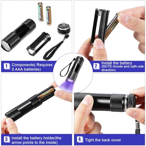 Roceei 10 Pieces UV Blacklight Flashlights, LED Light, Handheld, Mini Light Torch Detector, Portable UV Flashlight Torch for Pets Stains Urine (Purple Light) - Image 3