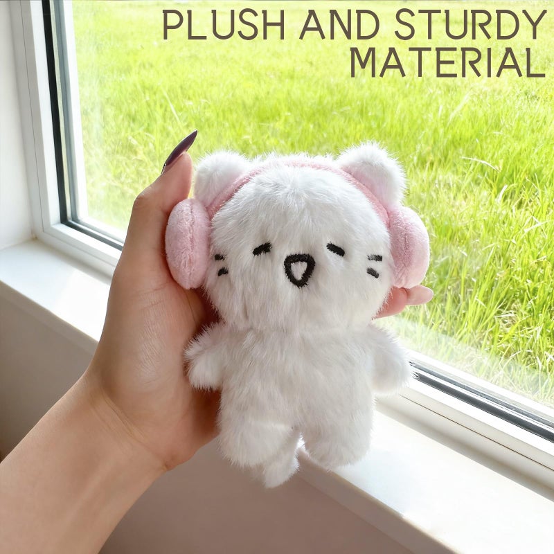 Roioiow Headphones Cat Keychain - Plush Kitten Animal Cartoon Purse Charms, Handbag Key Chains Gift, Hanging Keyring (Grey) - Image 5