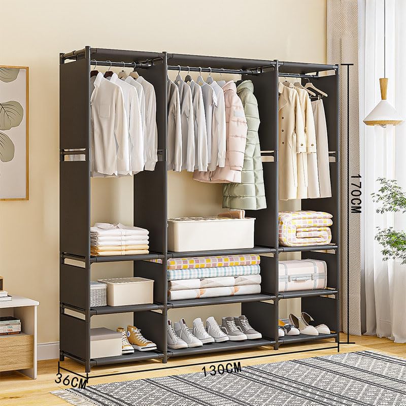DWELLIT DWELLIT SpaceSaving Wardrobe Organizer with Hanging Space Storage Shelves multipurpose coat rack perfect for any kind of room Black 16mm baked paint tube frame with fabric 3 Section - Image 5