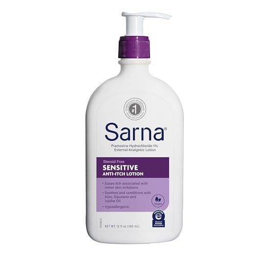 Sarna Sensitive Anti-Itch Lotion, Steroid-Free, Fragrance-Free, Vegan, Hypoallergenic, National Eczema Association Accepted, 1% Pramoxine Hydrochloride, 12 oz - Image 1