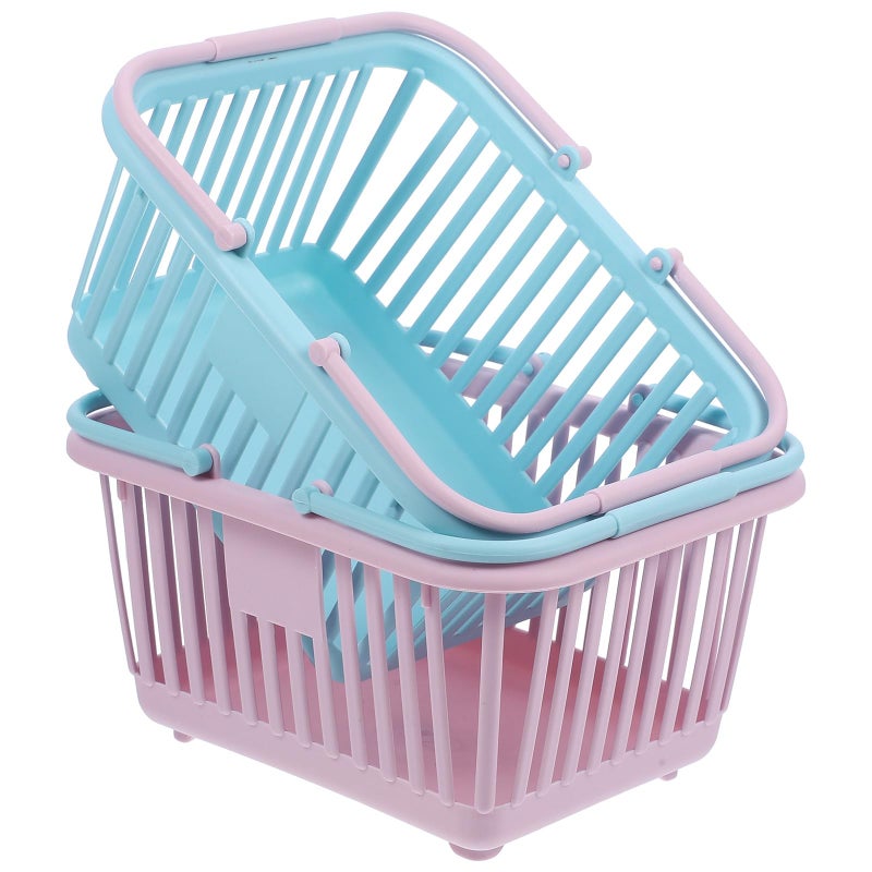 Kids Mini Shopping Basket Set 2 Pack Toy Grocery Cart For Home Storage - Image 2