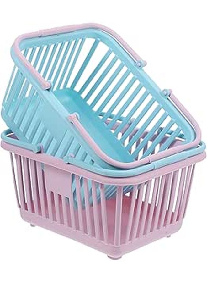 Kids Mini Shopping Basket Set 2 Pack Toy Grocery Cart For Home Storage - Image 1