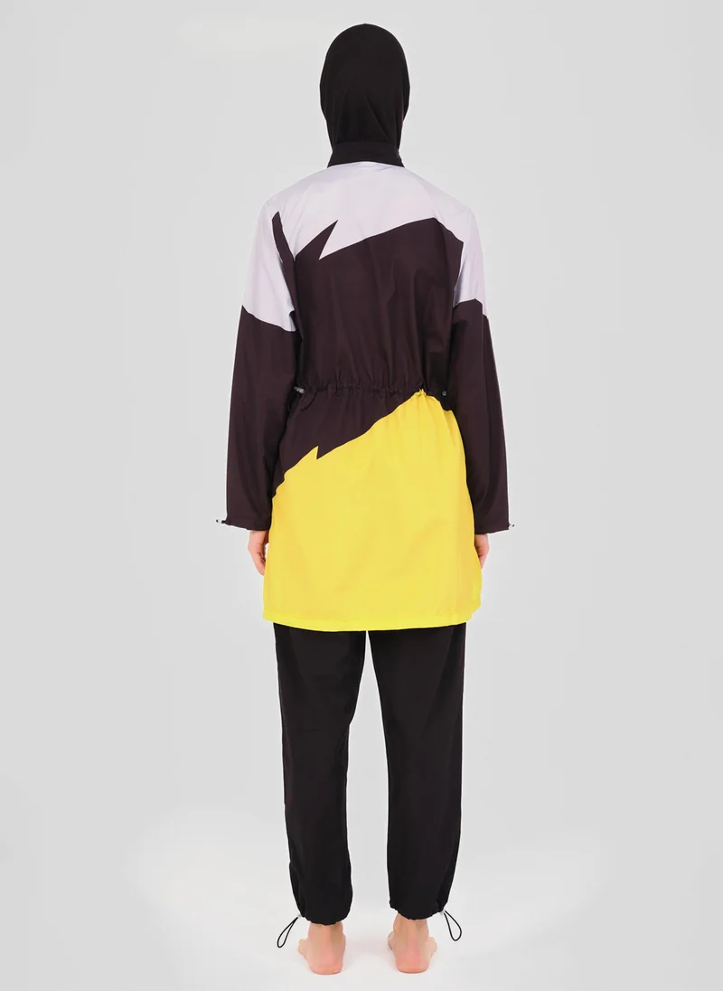 Alfasa by Modanisa Black - Multi - Fully Lined - Full Coverage Swimsuit Burkini - Alfasa